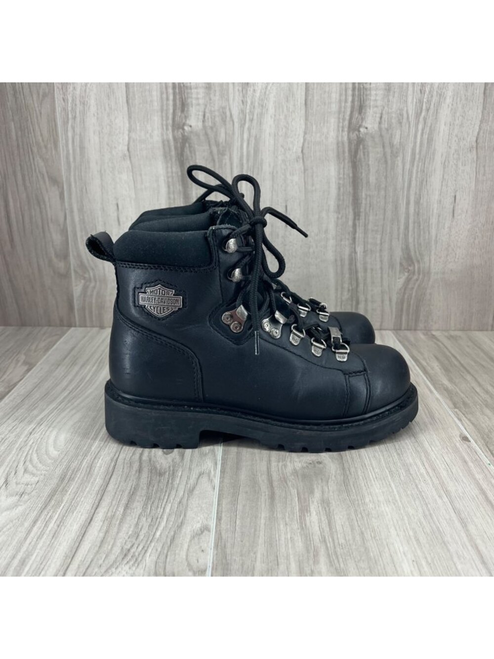 Harley Davidson Riding Boots Womens 5.5 Dipstick Steel Toe Black Leather Lace Up